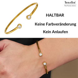 Traveller Armreif - Edelstahl - Vergoldet - Zirkonia - 6x5 cm - Flexibel - 181308 