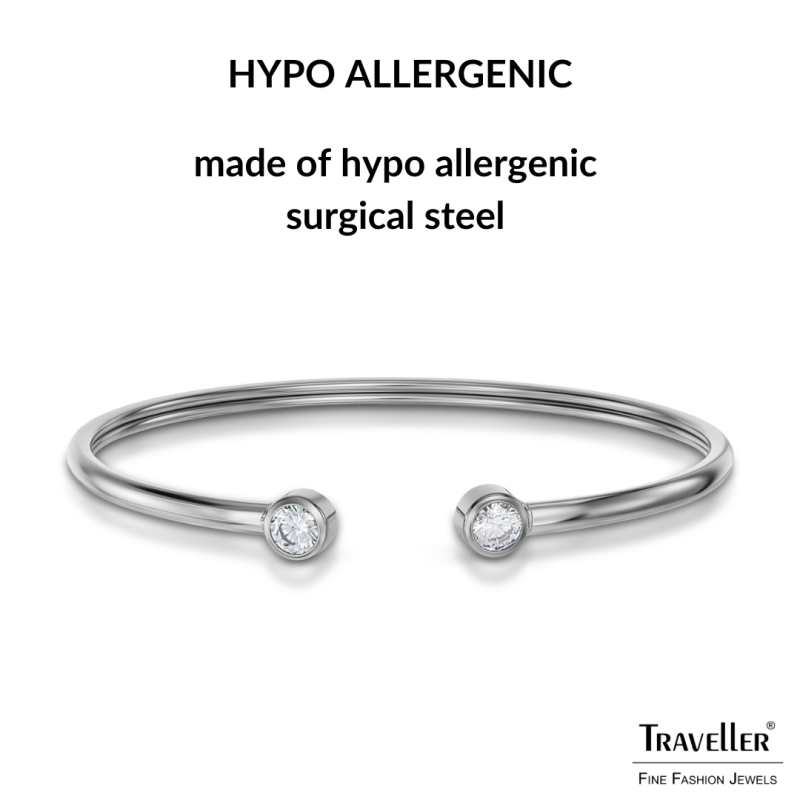 Traveller Bangle - Bracelet - Stainless Steel - Zirconia - 6x5 cm - Flexible - 181309