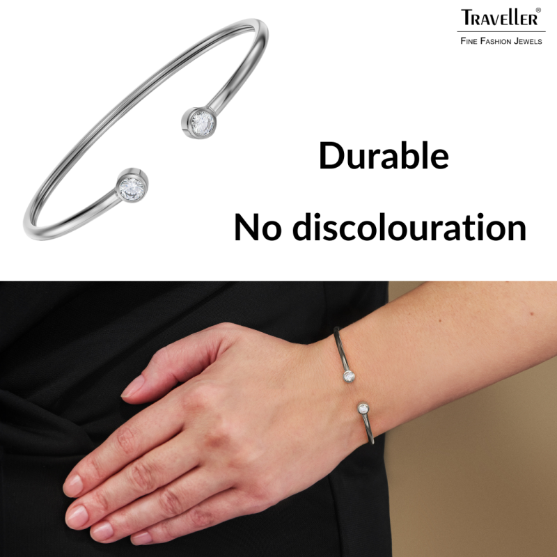 Traveller Bangle - Bracelet - Stainless Steel - Zirconia - 6x5 cm - Flexible - 181309