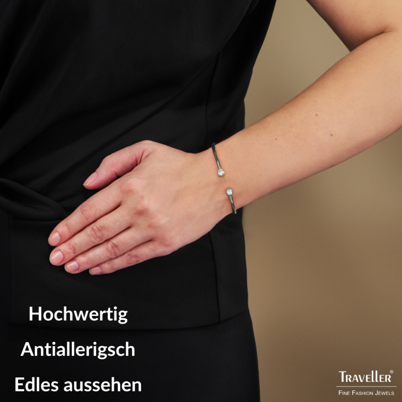 Traveller Armreif - Edelstahl - Zirkonia - 6x5 cm - Flexibel - 181309
