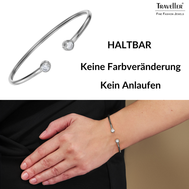 Traveller Armreif - Edelstahl - Zirkonia - 6x5 cm - Flexibel - 181309