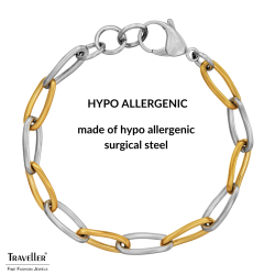 Traveller Bracelet - Stainless Steel - Bicolor - Silver Coloured & Gold Plated - Links - 21cm - 181318