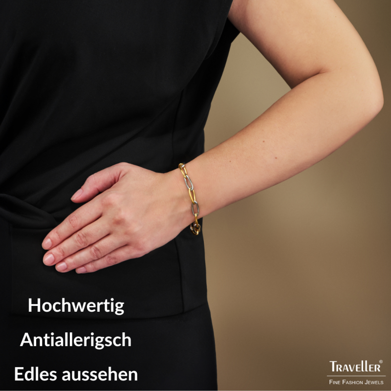 Traveller Armband - Edelstahl - Bicolor - Silberfarben & Vergoldet - Glieder - 21cm - 181318