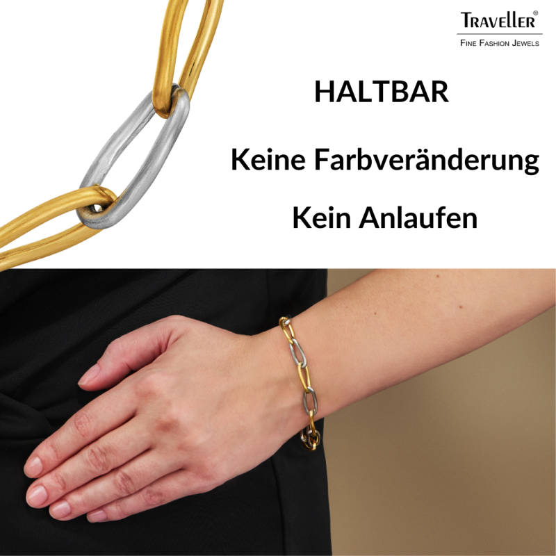 Traveller Armband - Edelstahl - Bicolor - Silberfarben & Vergoldet - Glieder - 21cm - 181318