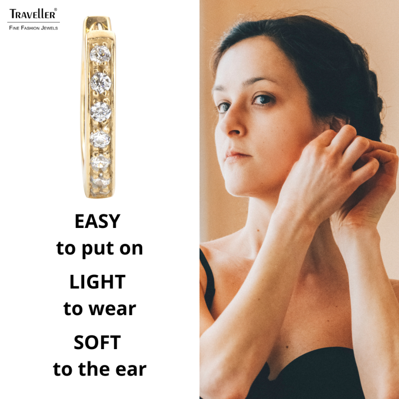 Traveller Hoop earrings - Stainless Steel - Gold Plated - Zirconia - 14 mm - 166313