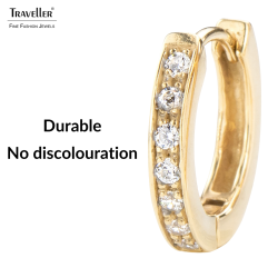 Traveller Hoop earrings - Stainless Steel - Gold Plated - Zirconia - 14 mm - 166313