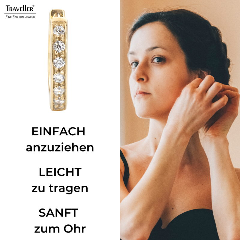Traveller Creolen - Vergoldet - Edelstahl - Zirkonia - 14 mm - 166313