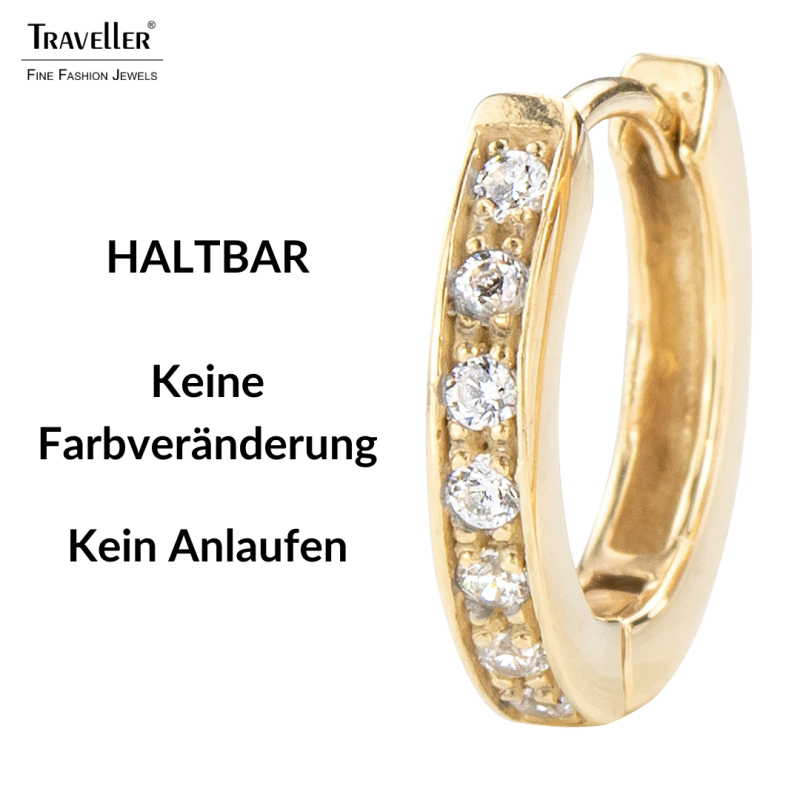 Traveller Creolen - Vergoldet - Edelstahl - Zirkonia - 14 mm - 166313