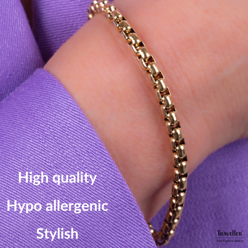 Traveller Bracelet - Stainless Steel - Gold Plated - Compact Links - 21 cm - 181218