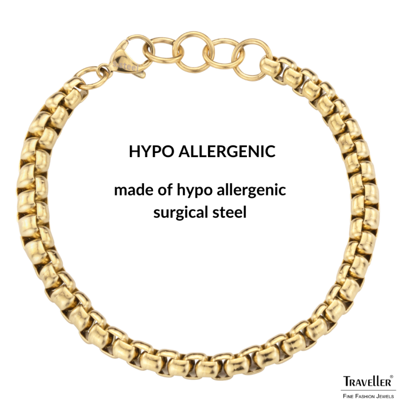 Traveller Bracelet - Stainless Steel - Gold Plated - Compact Links - 21 cm - 181218