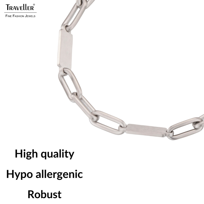 Traveller Bracelet - Men - Stainless Steel - Silver Coloured - Matt - Links - Opened and Closed - 22cm - 181243