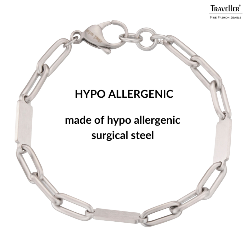 Traveller Bracelet - Men - Stainless Steel - Silver Coloured - Matt - Links - Opened and Closed - 22cm - 181243