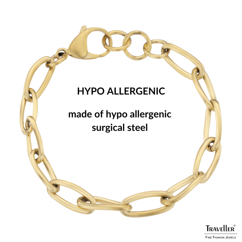 Traveller Bracelet - Stainless Steel - Gold Plated - Matt - Links - 21 cm - 181230