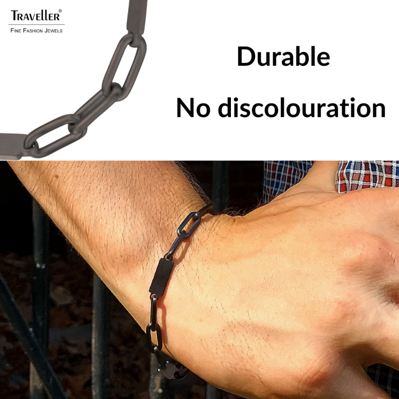 Traveller Bracelet Men - Stainless Steel - Black - Matt - Links - 22cm - 181245