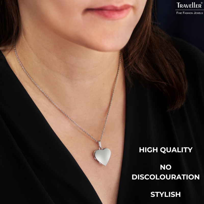Traveller Photo locket with chain - Sterling Silver- Made in Germany - Shiny - Heart - Sustainable - 20x20 mm - 45 cm - 571007