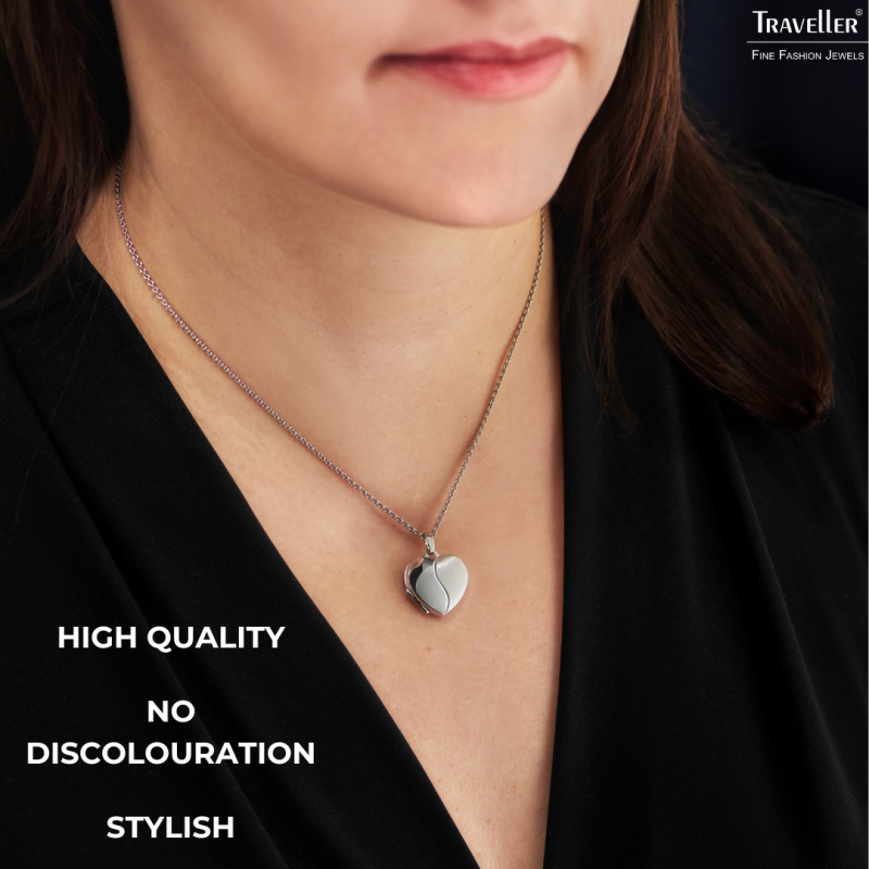 Traveller Photo locket with chain - Sterling Silver- Made in Germany - Shiny / Matt - Heart - Sustainable - 18x17 mm - 45 cm - 5