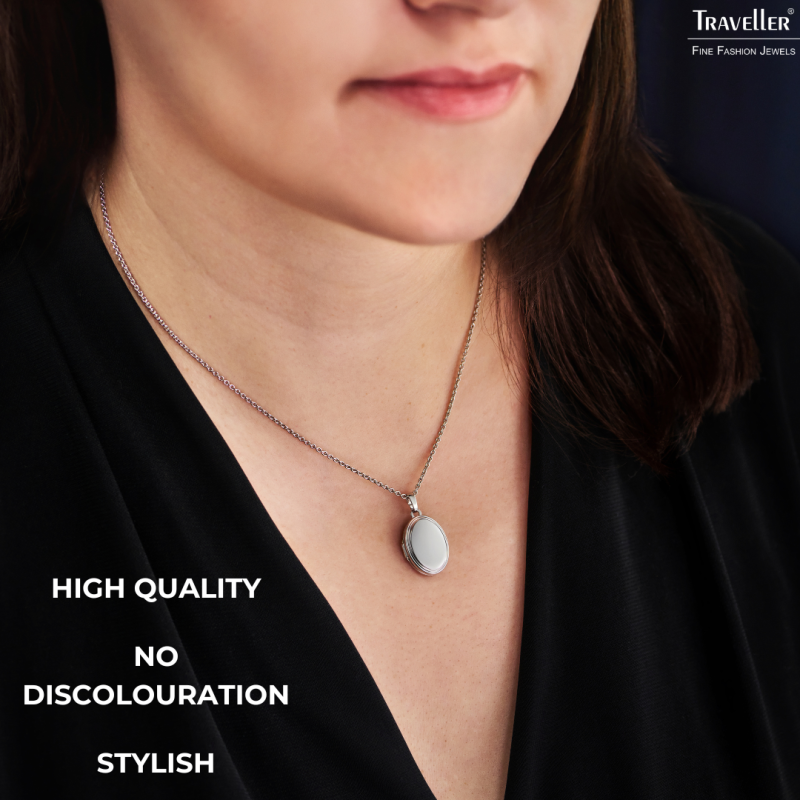 Traveller Photo Locket with Chain - Sterling Silver - Made in Germany - Shiny - Oval - Sustainable - 14x18 mm - 42 cm - 571003