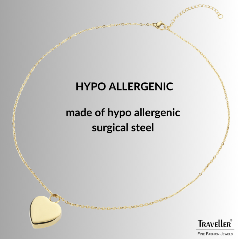 Traveller Necklace with Urn Pendant - Ash Pendant - 2x2cm- Gold Plated - Heart - Stainless Steel - 45-50cm - 181174