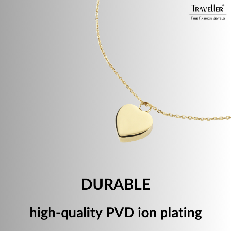 Traveller Necklace with Urn Pendant - Ash Pendant - 2x2cm- Gold Plated - Heart - Stainless Steel - 45-50cm - 181174