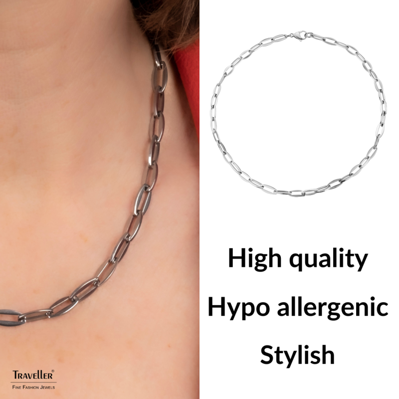 Traveller Necklace - Stainles Steel - Silver Coloured - Links 45 cm - 181223