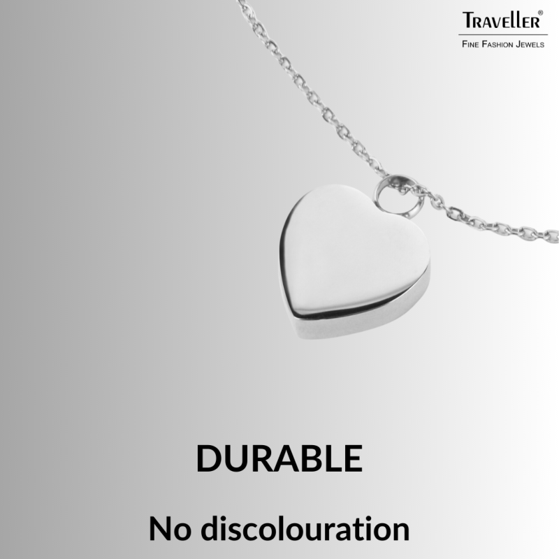 Traveller Necklace with Urn Pendant - Ash Pendant - 2x2cm - Silver Coloured - Heart - Stainless Steel - 45-50cm - 181175