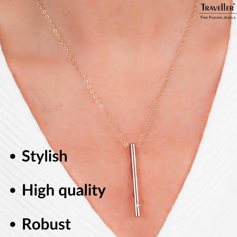 Traveller Necklace with Urn Pendant - Ash Pendant -45mm - Rosé Gold Plated - Stainless Steel - Zirconia -45-50cm - 181140