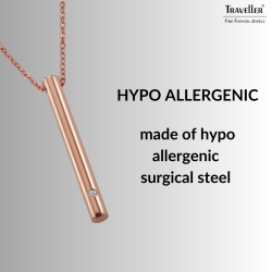 Traveller Necklace with Urn Pendant - Ash Pendant -45mm - Rosé Gold Plated - Stainless Steel - Zirconia -45-50cm - 181140