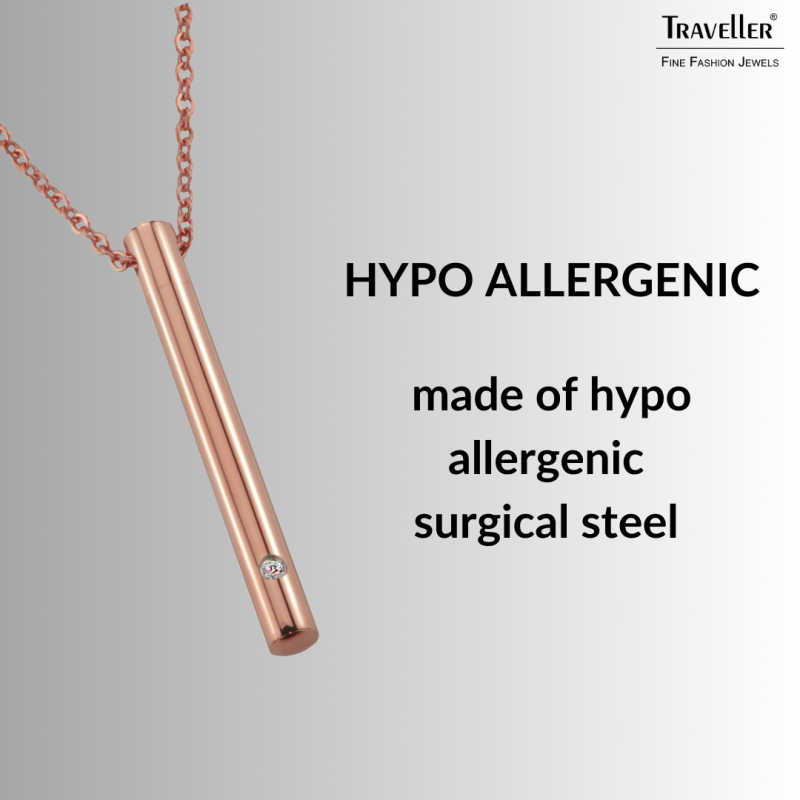 Traveller Necklace with Urn Pendant - Ash Pendant -45mm - Rosé Gold Plated - Stainless Steel - Zirconia -45-50cm - 181140