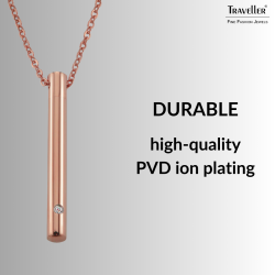 Traveller Necklace with Urn Pendant - Ash Pendant -45mm - Rosé Gold Plated - Stainless Steel - Zirconia -45-50cm - 181140