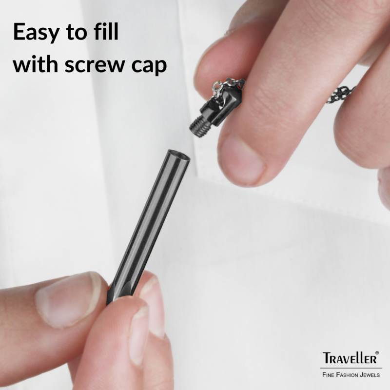 Traveller Necklace with Urn Pendant - Ash Pendant - 45 mm - Black - Stainless Steel - Zirconia - 45-50 cm - 181141