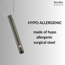 Traveller Necklace with Urn Pendant - Ash Pendant - 45 mm - Black - Stainless Steel - Zirconia - 45-50 cm - 181141