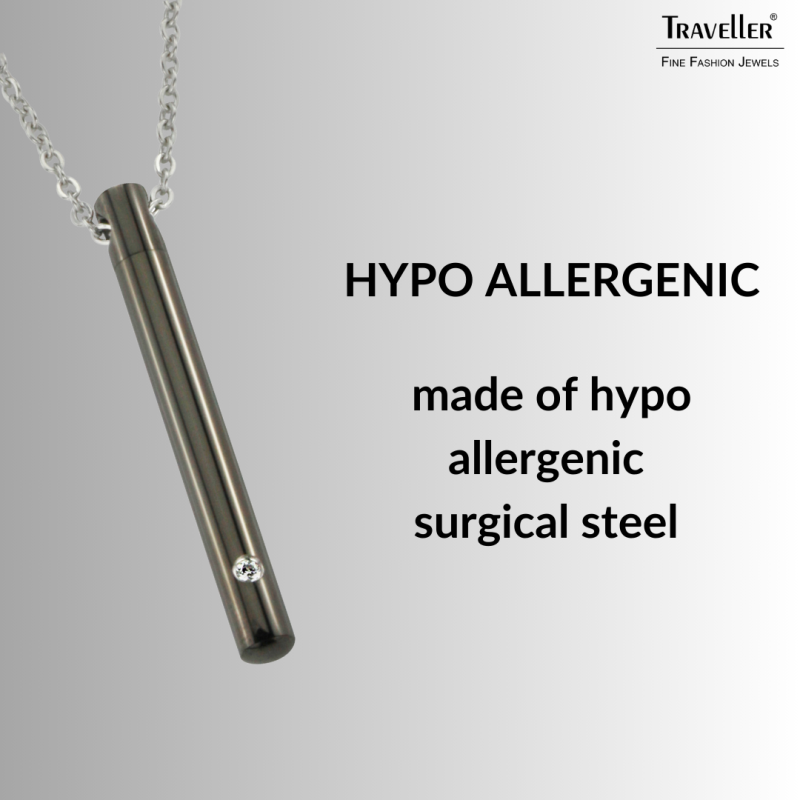 Traveller Necklace with Urn Pendant - Ash Pendant - 45 mm - Black - Stainless Steel - Zirconia - 45-50 cm - 181141