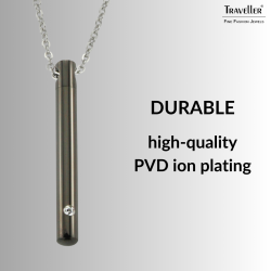 Traveller Necklace with Urn Pendant - Ash Pendant - 45 mm - Black - Stainless Steel - Zirconia - 45-50 cm - 181141