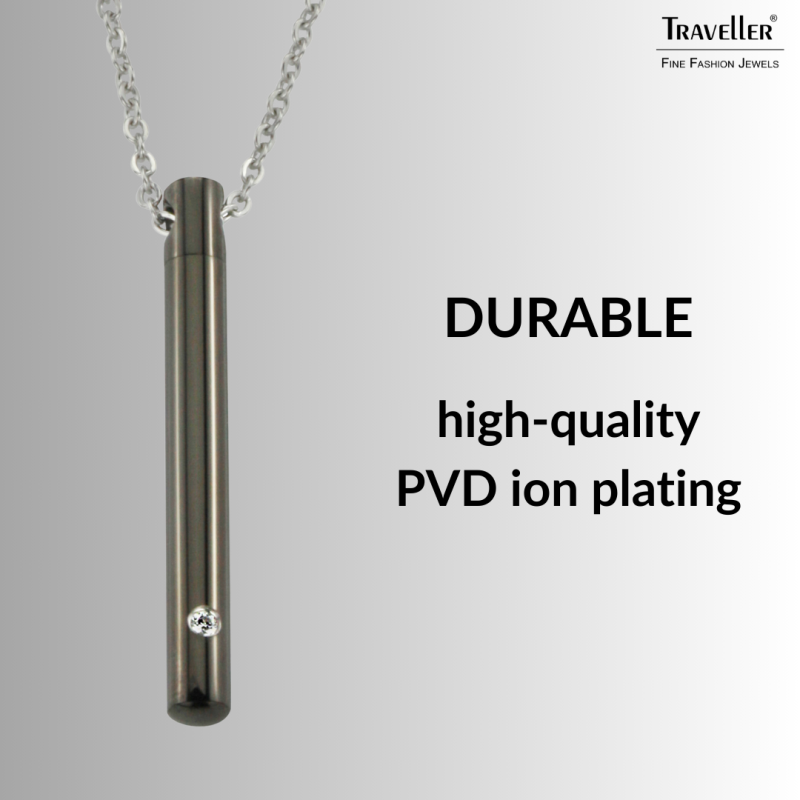 Traveller Necklace with Urn Pendant - Ash Pendant - 45 mm - Black - Stainless Steel - Zirconia - 45-50 cm - 181141