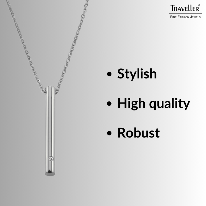 Traveller Necklace with Urn Pendant - Ash Pendant - 45mm - Stainless Steel - Zirconia - 45-50cm - 181139