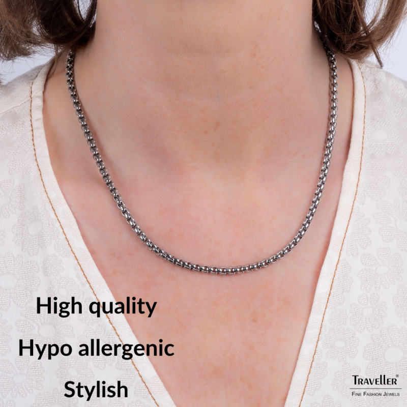 Traveller Necklace - Stainless Steel - Silver Coloured - Compact Links - 46 cm - 181219