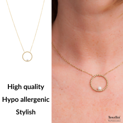 Traveller Necklace - Stainless Steel - Gold Plated - Freshwater Pearl - 4 mm - Pendant 25 mm - 45+5 cm - 181235