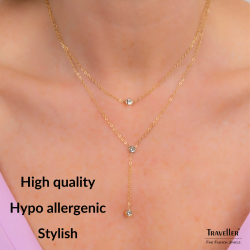 Traveller Necklace - Stainless Steel - Gold Plated - Zirconia - 2 Rows - 38-42 cm - 181238