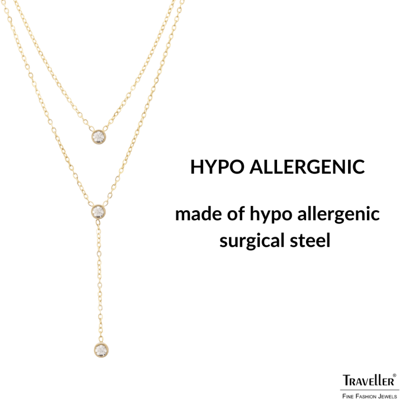 Traveller Necklace - Stainless Steel - Gold Plated - Zirconia - 2 Rows - 38-42 cm - 181238