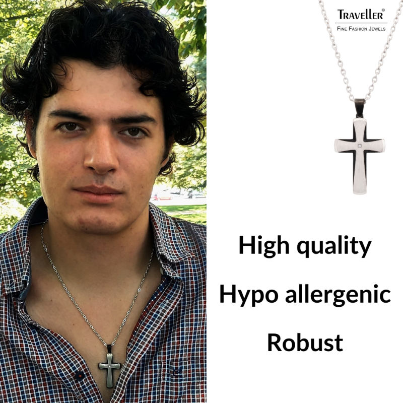 Traveller Cross Chain - Necklace - Stainless Steel - Black - Zrkonia - 50+5cm - 181214