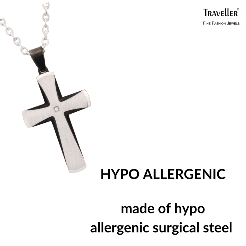 Traveller Cross Chain - Necklace - Stainless Steel - Black - Zrkonia - 50+5cm - 181214