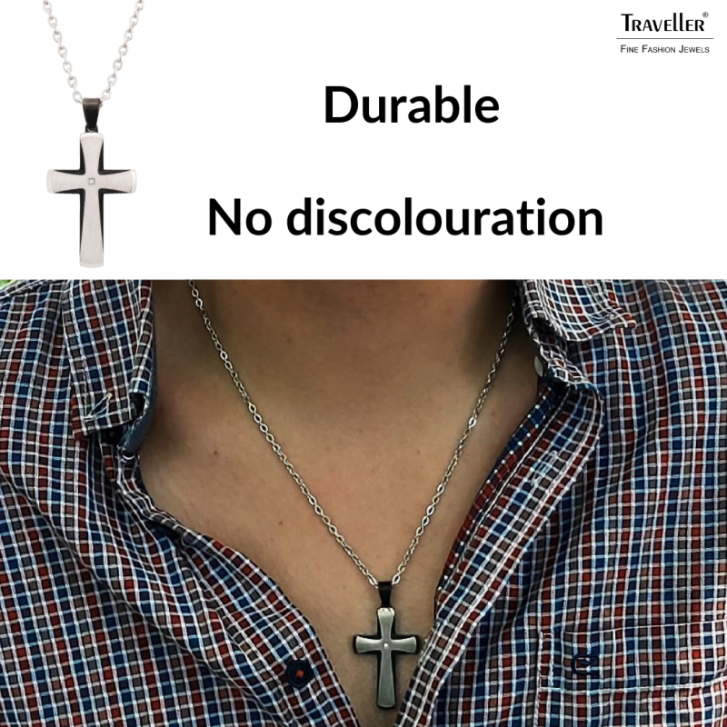 Traveller Cross Chain - Necklace - Stainless Steel - Black - Zrkonia - 50+5cm - 181214