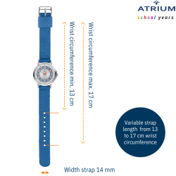 ATRIUM Children's Watch - Boys / Girls - Blue & Silver - Analogue - 3 Bar - Learning Dial - Nylon Strap - A46-12