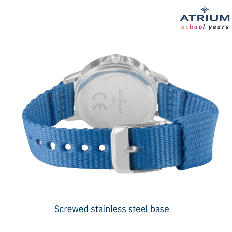 ATRIUM Children's Watch - Boys / Girls - Blue & Silver - Analogue - 3 Bar - Learning Dial - Nylon Strap - A46-12