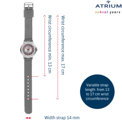 ATRIUM Watch - Children - Boys/ Girls - Grey & Silver - Analogue - 3 Bar - Learning Dial - Nylon Strap - A46-10
