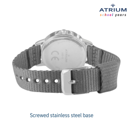 ATRIUM Watch - Children - Boys/ Girls - Grey & Silver - Analogue - 3 Bar - Learning Dial - Nylon Strap - A46-10