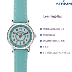 ATRIUM Childrens Watch - Girls - Mint - Analogue- 5 bar - Learning Dial - A31-106