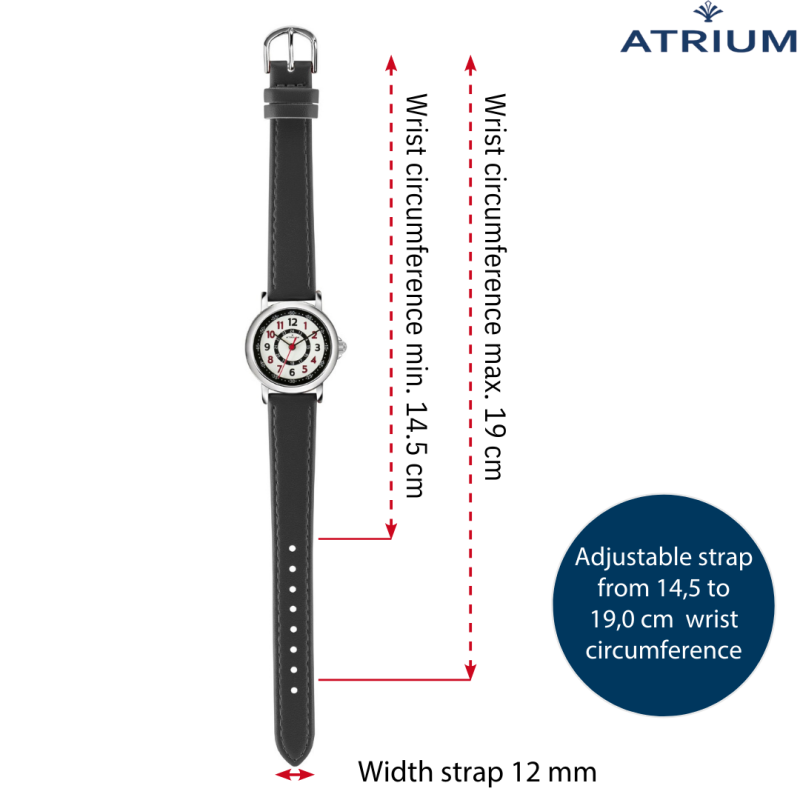 ATRIUM Childrens Watch - Boys / Girls - Black - analogue - 5 bar - Learning Dial - A31-107