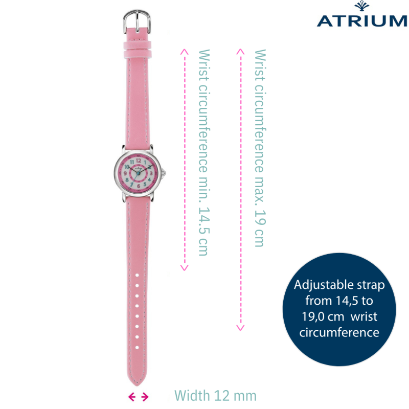 ATRIUM Childrens Watch - Girls - Light Pink - Analogue- 5 bar - Learning Dial