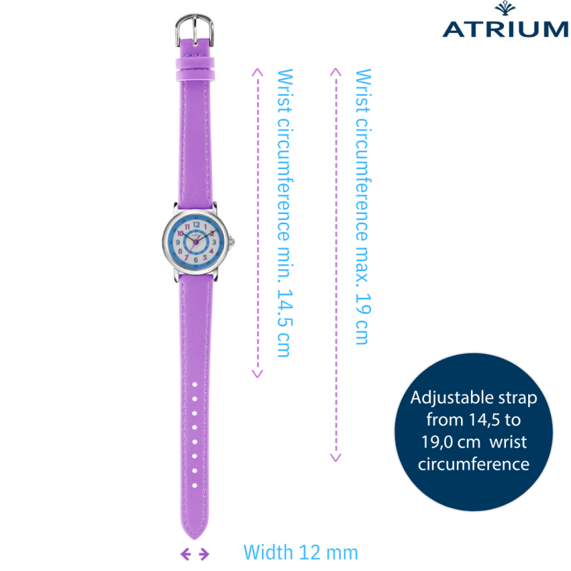 ATRIUM Children's Watch - Girls - Purple - Analogue - 5 Bar - Learning Dial - A31-108